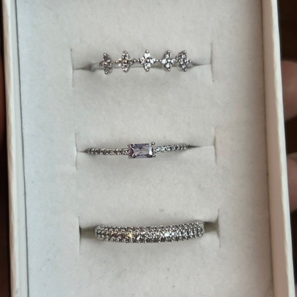 Elegant Silver & Purple Ring Set